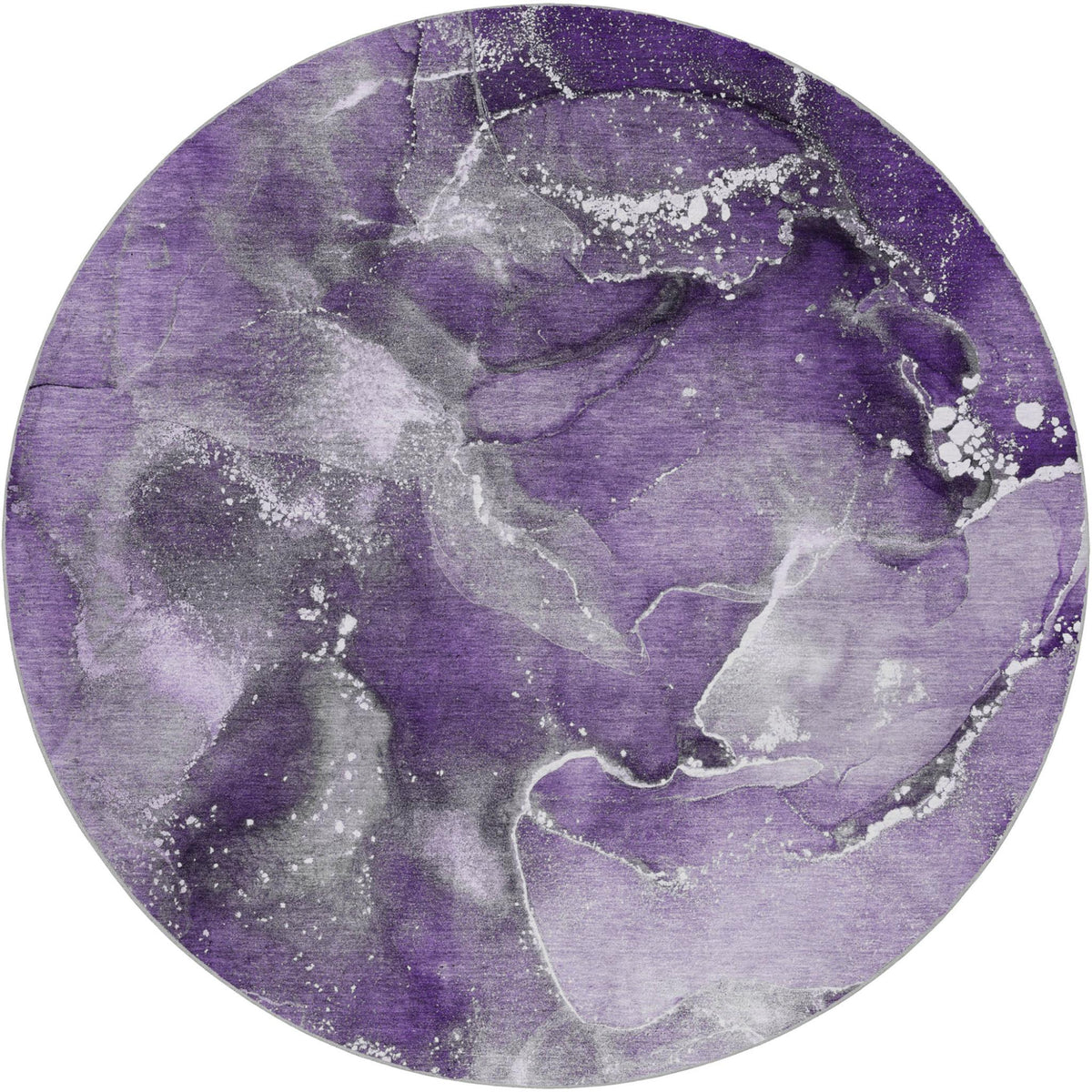 8' Purple And Lavender Abstract Shag Washable Round Rug With UV Protection - HomeRoots - Flyclothing LLC