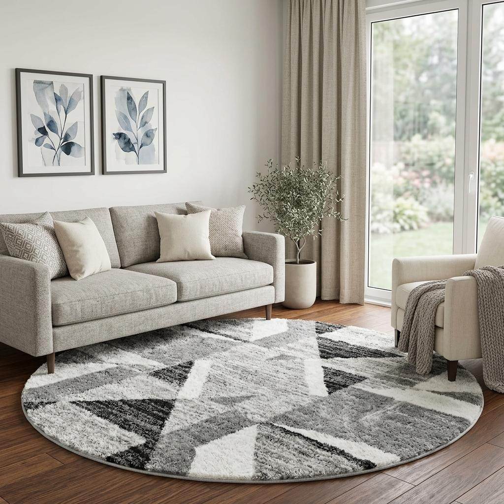 8' Purple And Lavender Abstract Shag Washable Round Rug With UV Protection - HomeRoots - Flyclothing LLC