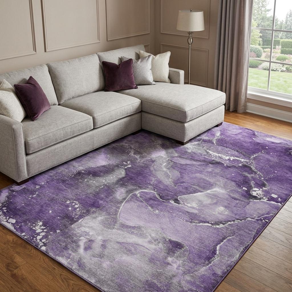 9' X 12' Purple And Lavender Abstract Shag Washable Area Rug With UV Protection - HomeRoots - Flyclothing LLC