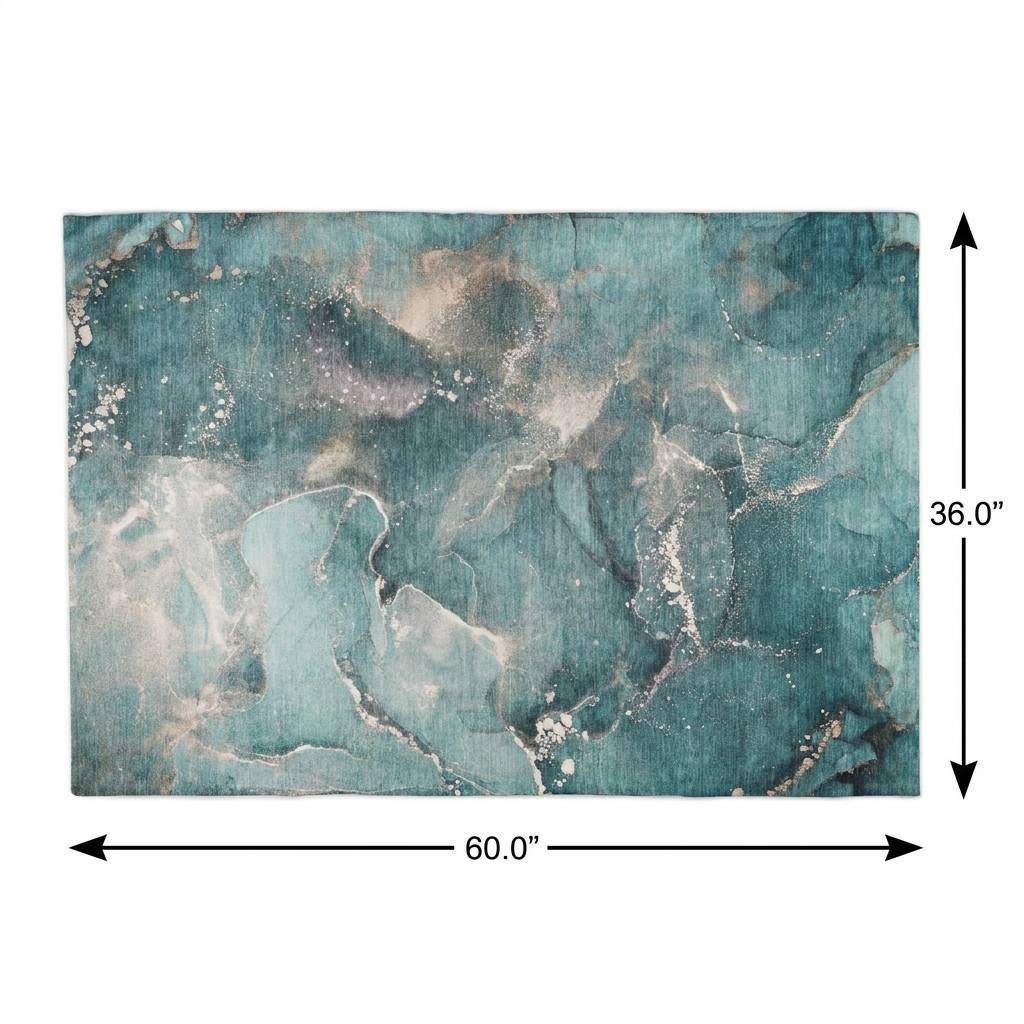 3' X 5' Teal And Aqua Abstract Shag Washable Area Rug With UV Protection - HomeRoots - Flyclothing LLC