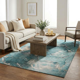 5' X 8' Teal And Aqua Abstract Shag Washable Area Rug With UV Protection - HomeRoots - Flyclothing LLC