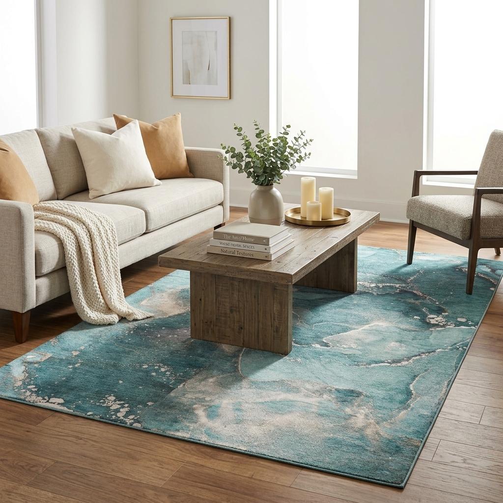 5' X 8' Teal And Aqua Abstract Shag Washable Area Rug With UV Protection - HomeRoots - Flyclothing LLC
