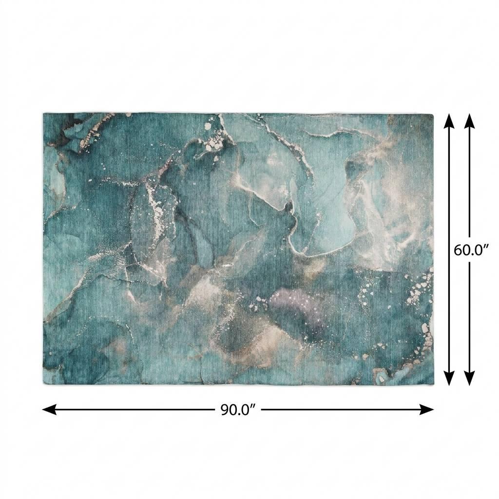 5' X 8' Teal And Aqua Abstract Shag Washable Area Rug With UV Protection - HomeRoots - Flyclothing LLC