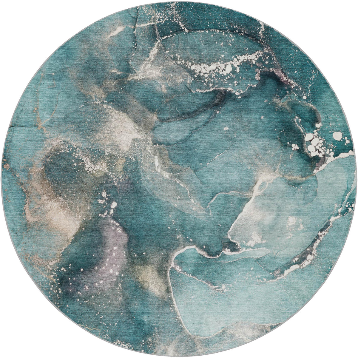 8' Teal And Aqua Abstract Shag Washable Round Rug With UV Protection - HomeRoots - Flyclothing LLC