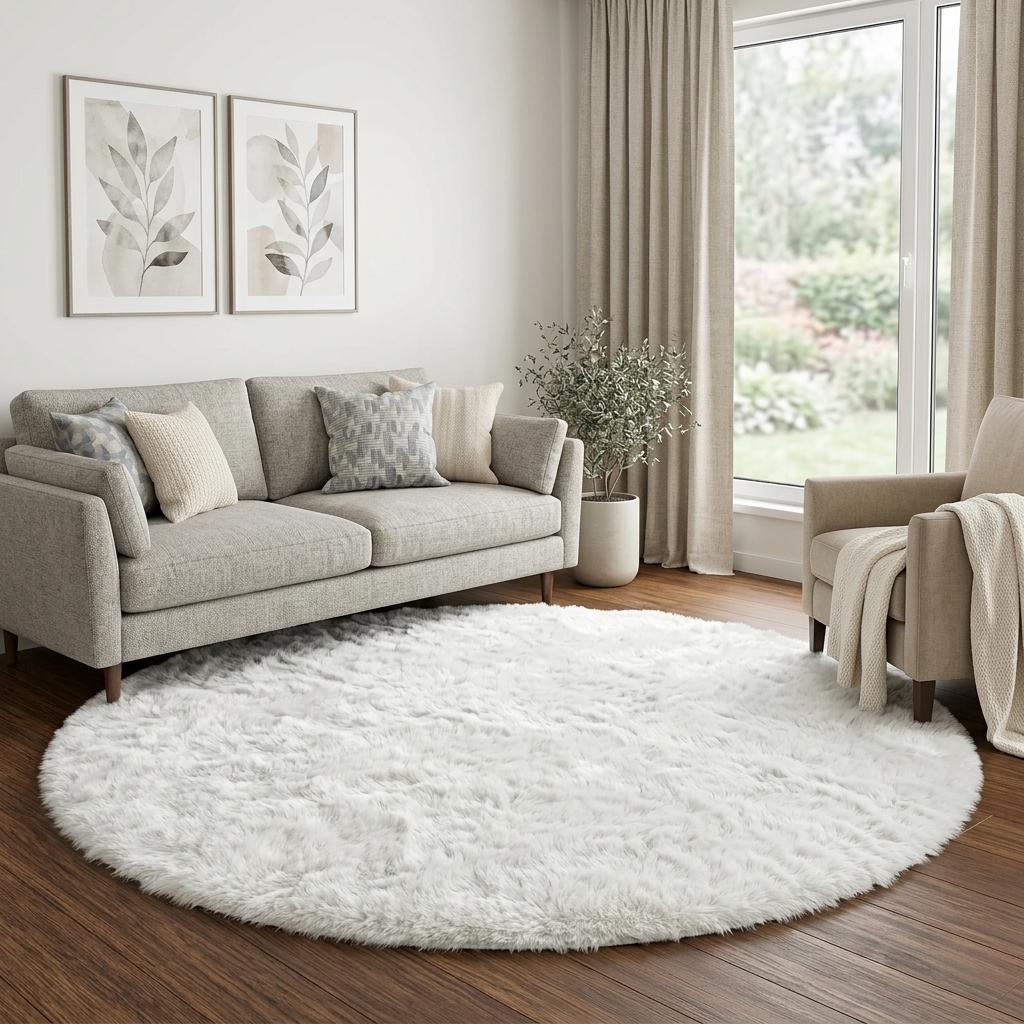 8' Teal And Aqua Abstract Shag Washable Round Rug With UV Protection - HomeRoots - Flyclothing LLC