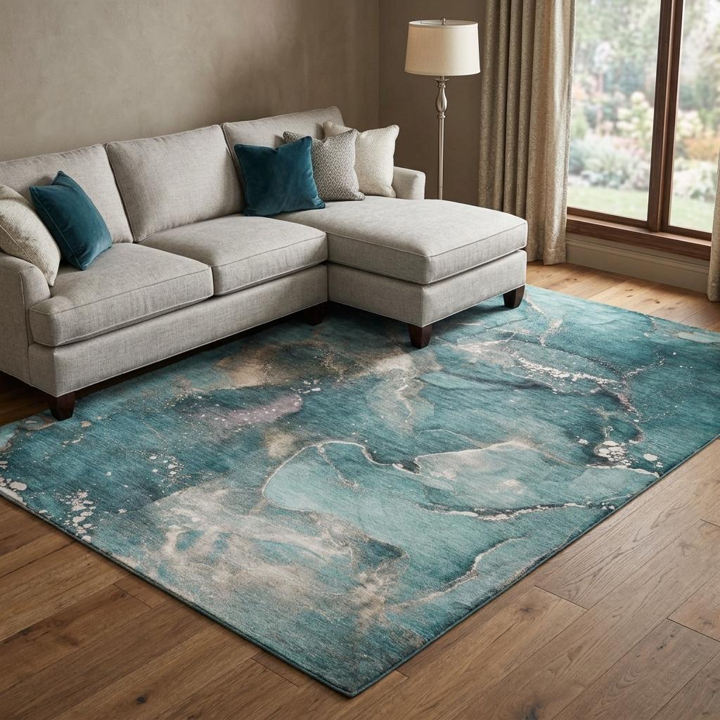 9' X 12' Teal And Aqua Abstract Shag Washable Area Rug With UV Protection - HomeRoots - Flyclothing LLC