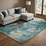 9' X 12' Teal And Aqua Abstract Shag Washable Area Rug With UV Protection - HomeRoots - Flyclothing LLC