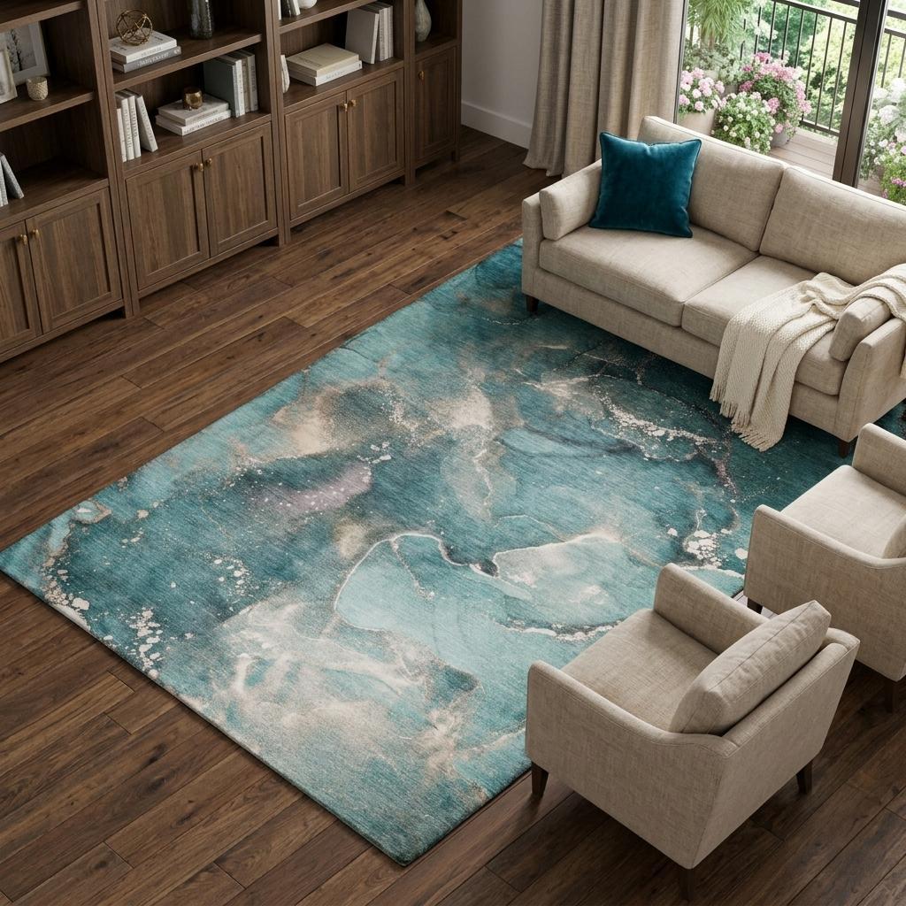 10' X 14' Teal And Aqua Abstract Shag Washable Area Rug With UV Protection - HomeRoots - Flyclothing LLC
