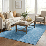 5' X 8' Blue And Denim Blue Geometric Shag Washable Area Rug With UV Protection - HomeRoots - Flyclothing LLC