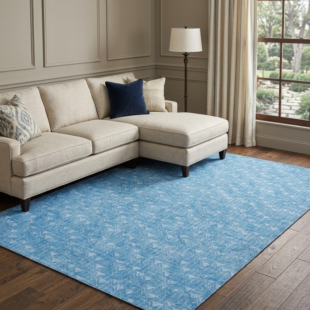 10' X 14' Blue And Denim Blue Geometric Shag Washable Area Rug With UV Protection - HomeRoots - Flyclothing LLC