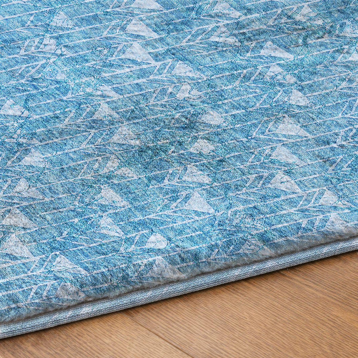 10' X 14' Blue And Denim Blue Geometric Shag Washable Area Rug With UV Protection - HomeRoots - Flyclothing LLC