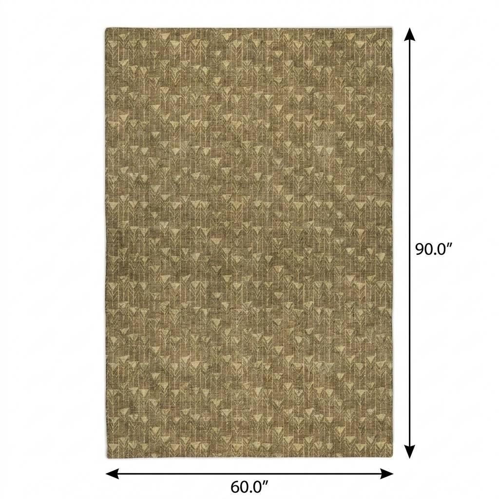 5' X 8' Brown And Beige Geometric Shag Washable Area Rug With UV Protection - HomeRoots - Flyclothing LLC