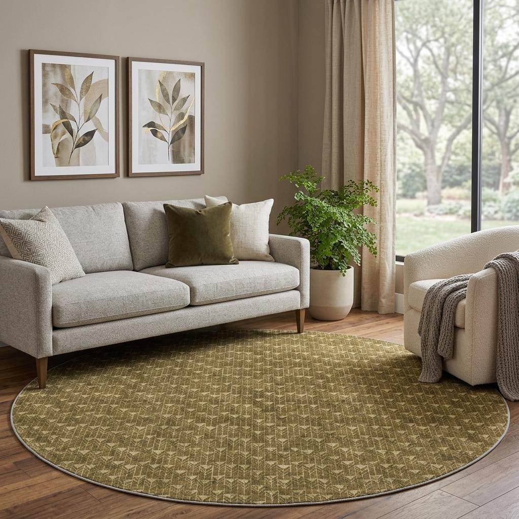 8' Brown And Beige Geometric Shag Washable Round Rug With UV Protection - HomeRoots - Flyclothing LLC