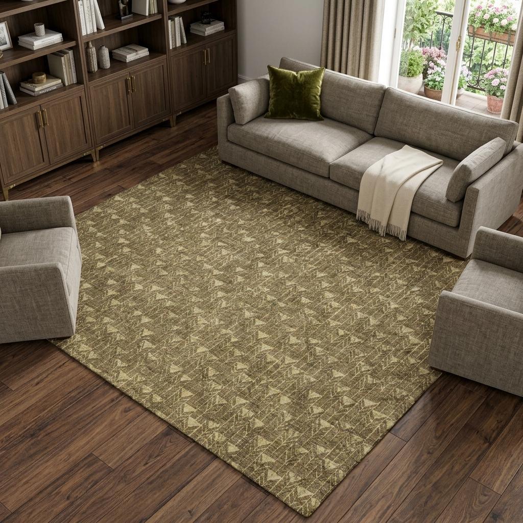 10' X 14' Brown And Beige Geometric Shag Washable Area Rug With UV Protection - HomeRoots - Flyclothing LLC