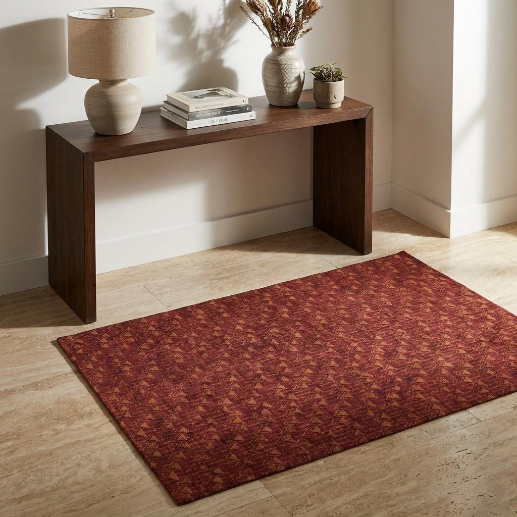 3' X 5' Burgundy And Gold Geometric Shag Washable Area Rug With UV Protection - HomeRoots - Flyclothing LLC