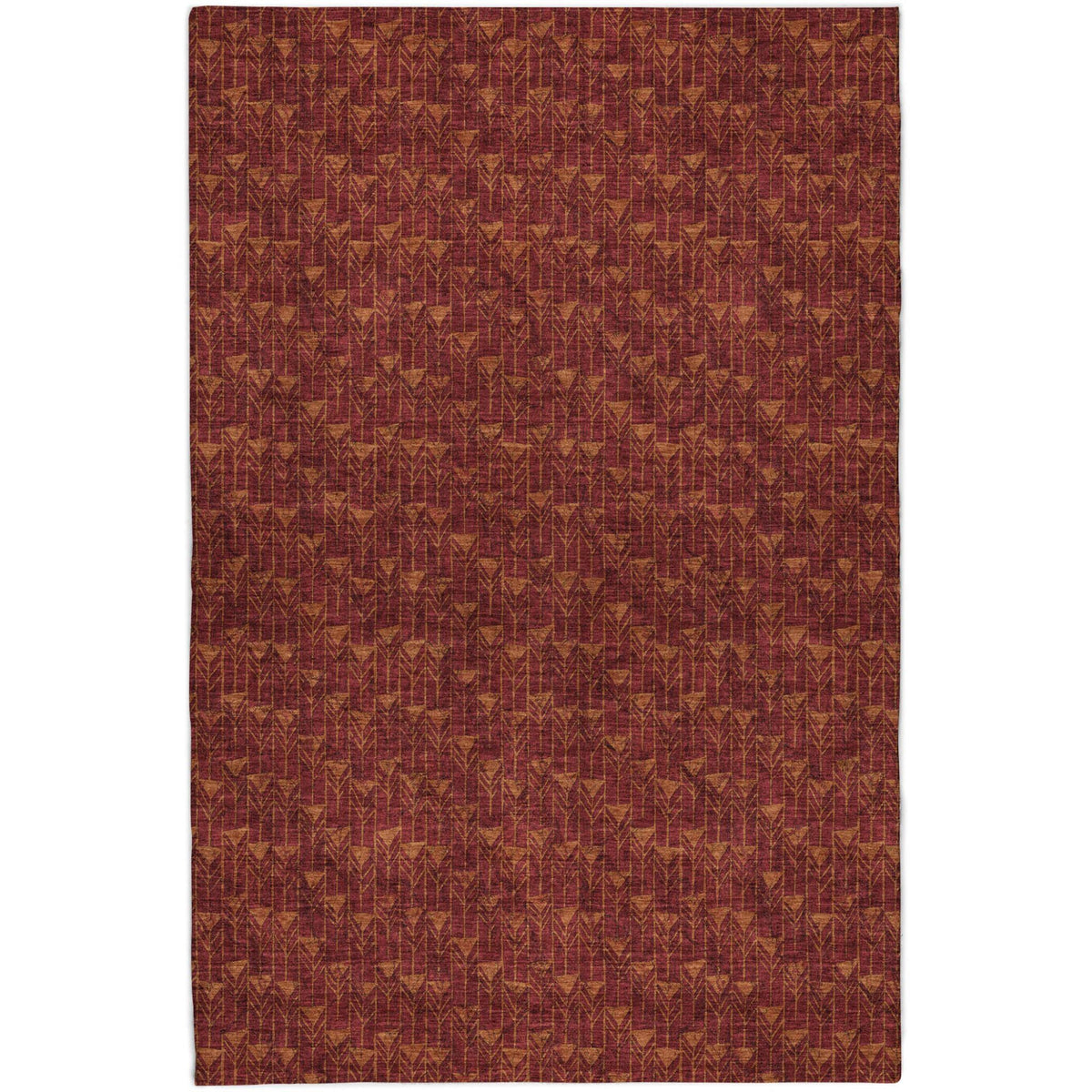 5' X 8' Burgundy And Gold Geometric Shag Washable Area Rug With UV Protection - HomeRoots - Flyclothing LLC