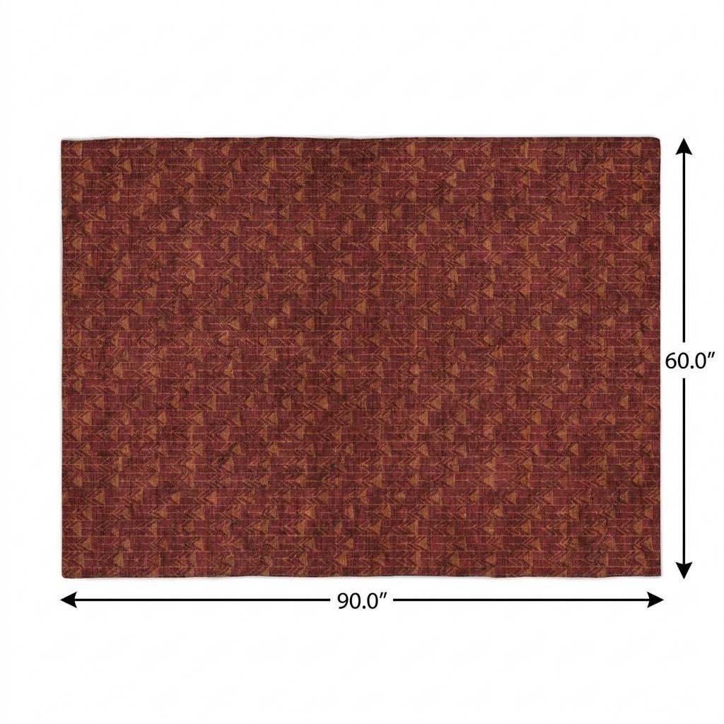 5' X 8' Burgundy And Gold Geometric Shag Washable Area Rug With UV Protection - HomeRoots - Flyclothing LLC