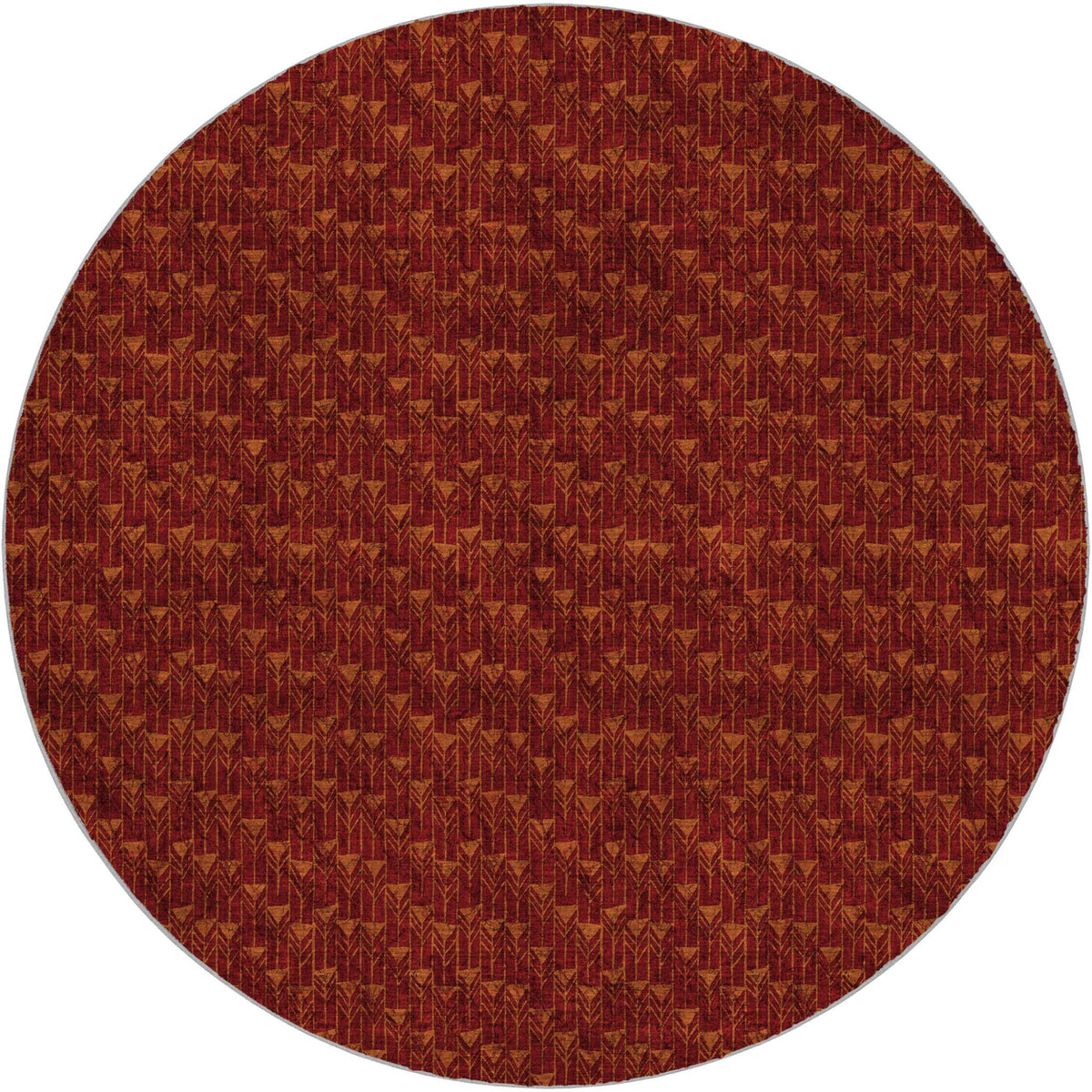 8' Burgundy And Gold Geometric Shag Washable Round Rug With UV Protection - HomeRoots - Flyclothing LLC