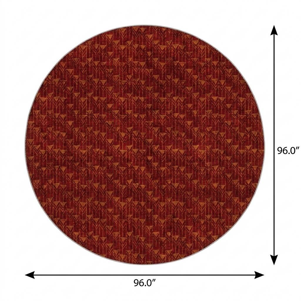 8' Burgundy And Gold Geometric Shag Washable Round Rug With UV Protection - HomeRoots - Flyclothing LLC
