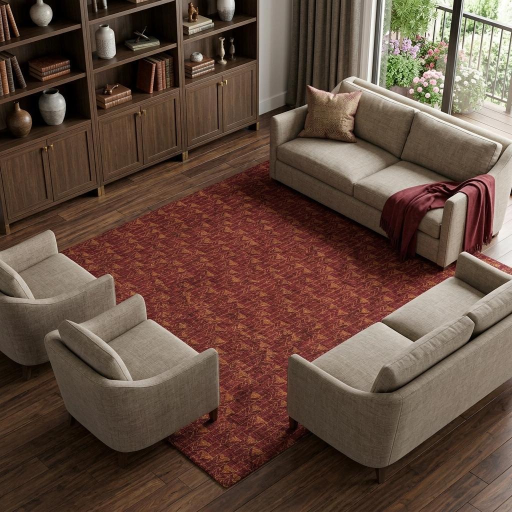9' X 12' Burgundy And Gold Geometric Shag Washable Area Rug With UV Protection - HomeRoots - Flyclothing LLC