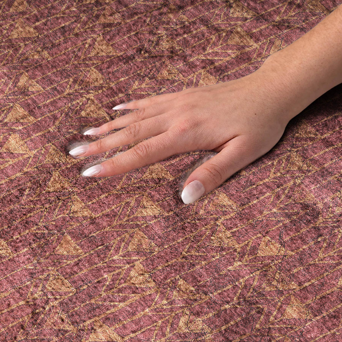 9' X 12' Burgundy And Gold Geometric Shag Washable Area Rug With UV Protection - HomeRoots - Flyclothing LLC