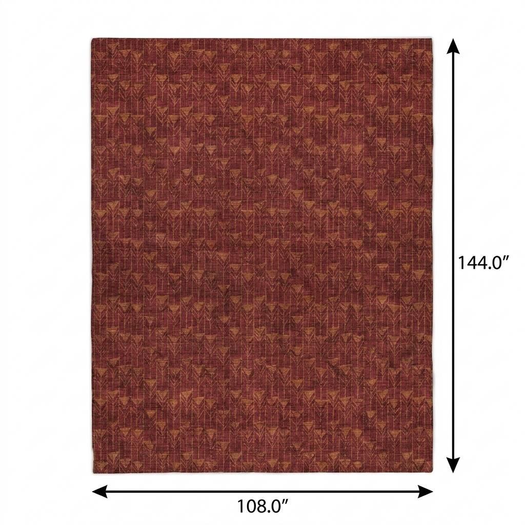 9' X 12' Burgundy And Gold Geometric Shag Washable Area Rug With UV Protection - HomeRoots - Flyclothing LLC