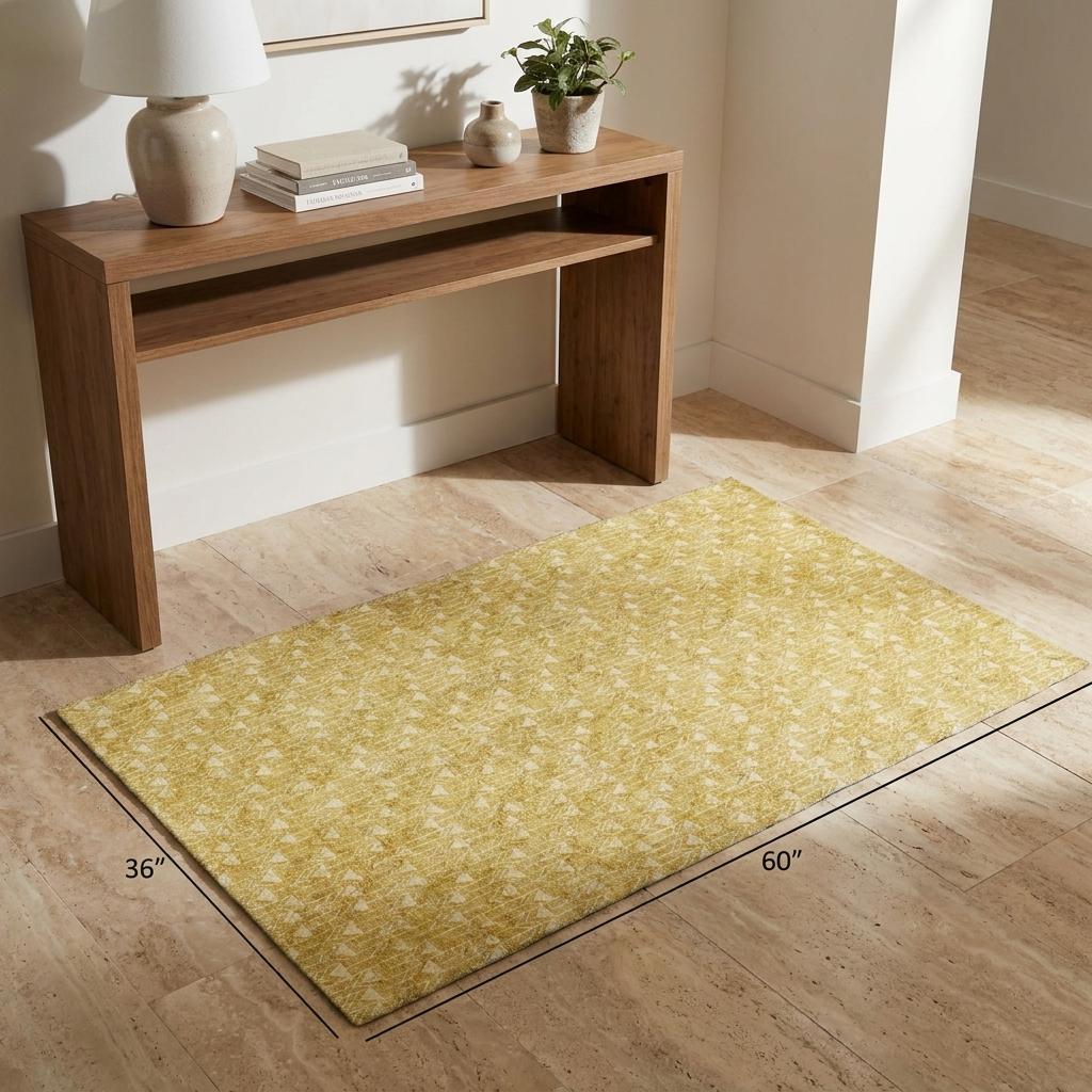 3' X 5' Gold And Beige Geometric Shag Washable Area Rug With UV Protection - HomeRoots - Flyclothing LLC