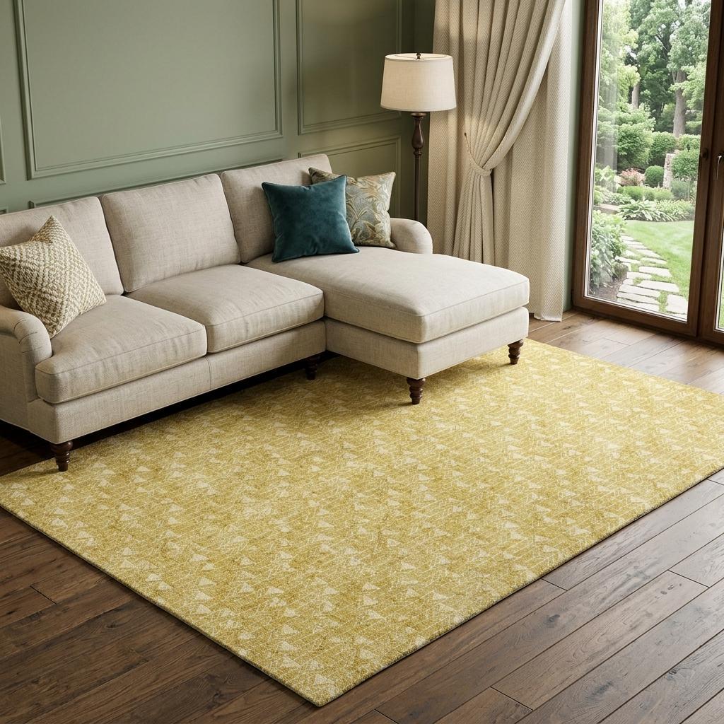 10' X 14' Gold And Beige Geometric Shag Washable Area Rug With UV Protection - HomeRoots - Flyclothing LLC