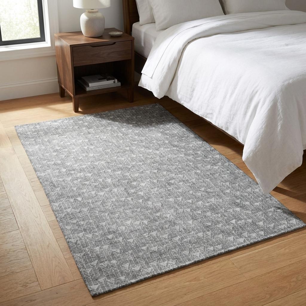 3' X 5' Gray And Silver Geometric Shag Washable Area Rug With UV Protection - HomeRoots - Flyclothing LLC