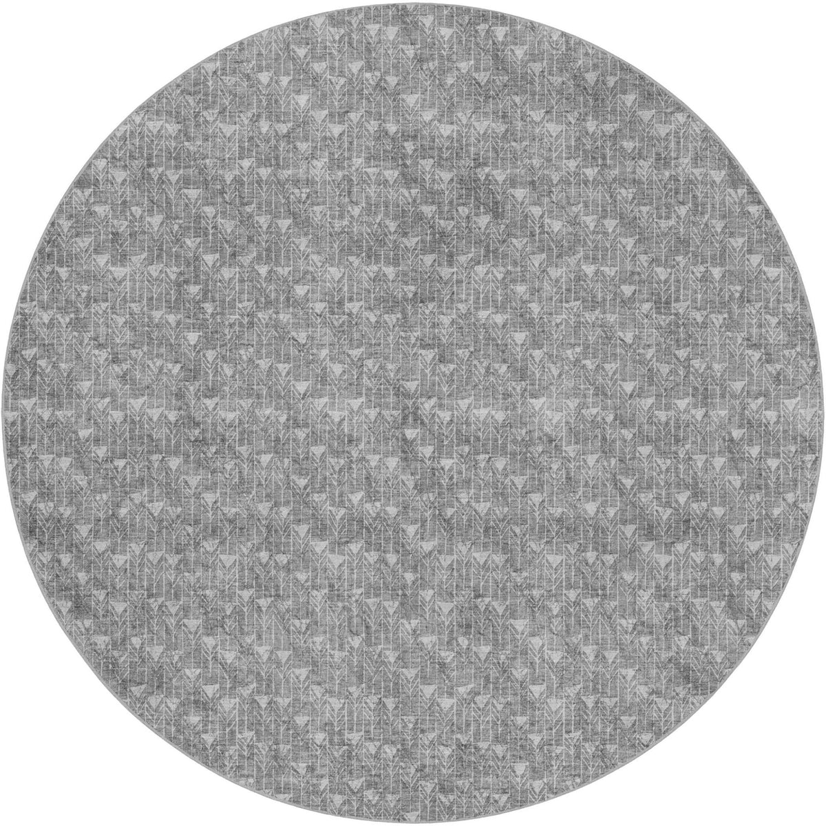 8' Gray And Silver Geometric Shag Washable Round Rug With UV Protection - HomeRoots - Flyclothing LLC