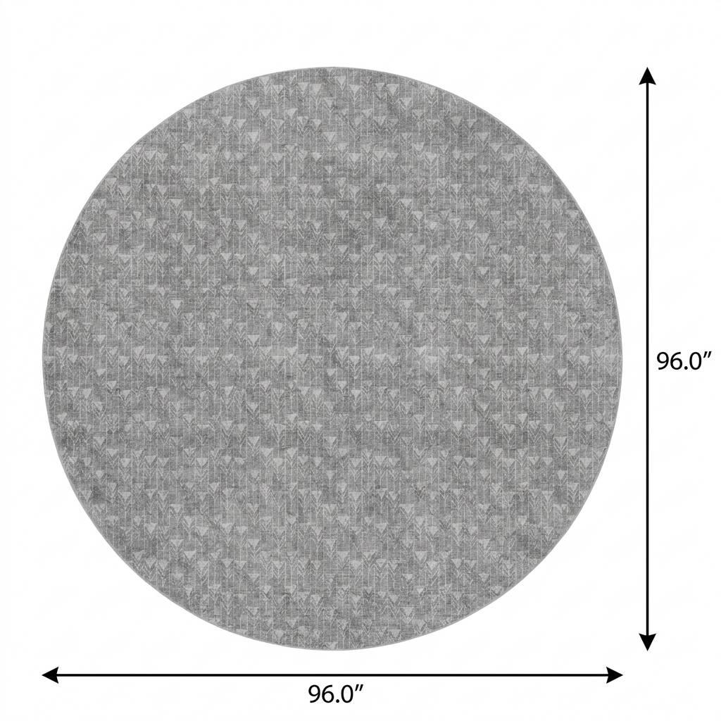 8' Gray And Silver Geometric Shag Washable Round Rug With UV Protection - HomeRoots - Flyclothing LLC