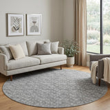 8' Gray And Silver Geometric Shag Washable Round Rug With UV Protection - HomeRoots - Flyclothing LLC