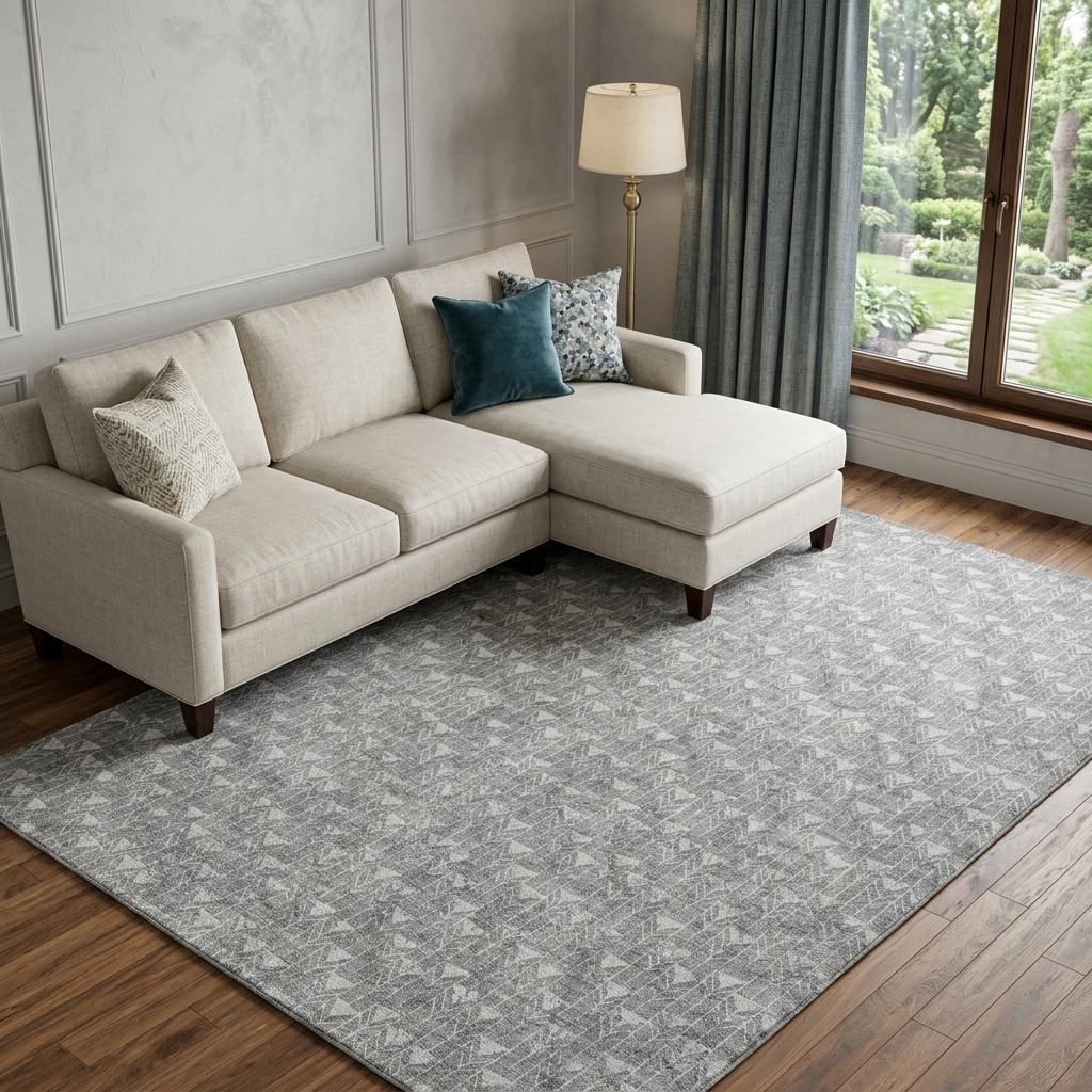 8' X 10' Gray And Silver Geometric Shag Washable Area Rug With UV Protection - HomeRoots - Flyclothing LLC