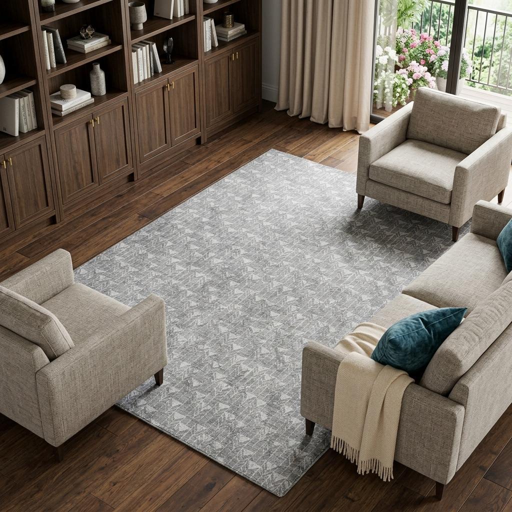 9' X 12' Gray And Silver Geometric Shag Washable Area Rug With UV Protection - HomeRoots - Flyclothing LLC