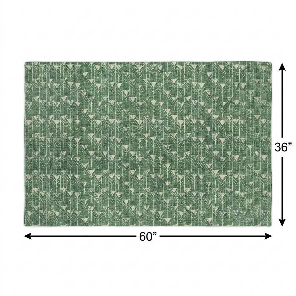 3' X 5' Green And Ivory Geometric Shag Washable Area Rug With UV Protection - HomeRoots - Flyclothing LLC