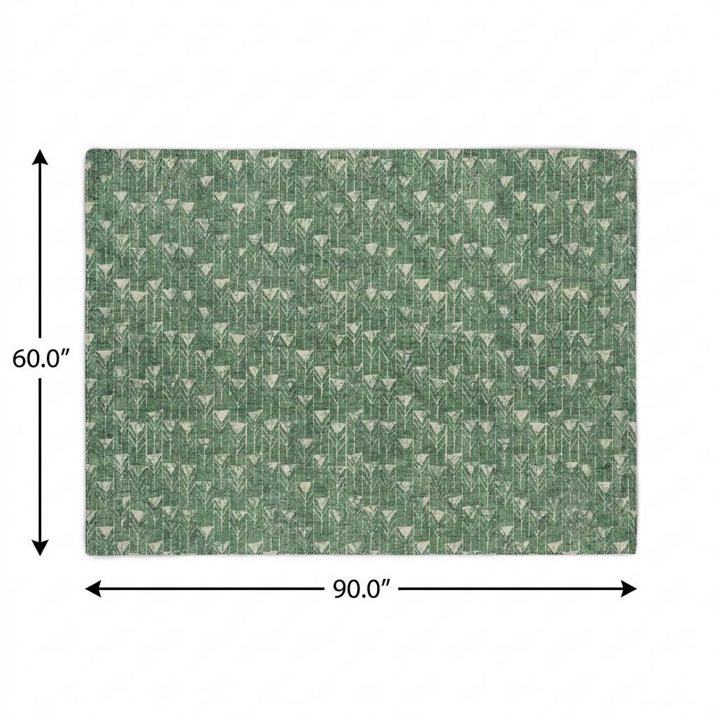 5' X 8' Green And Ivory Geometric Shag Washable Area Rug With UV Protection - HomeRoots - Flyclothing LLC