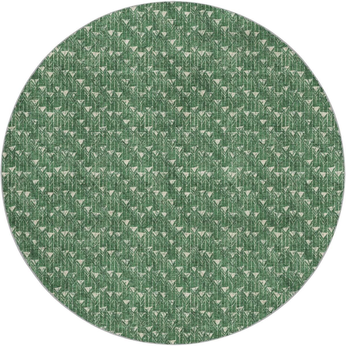 8' Green And Ivory Geometric Shag Washable Round Rug With UV Protection - HomeRoots - Flyclothing LLC
