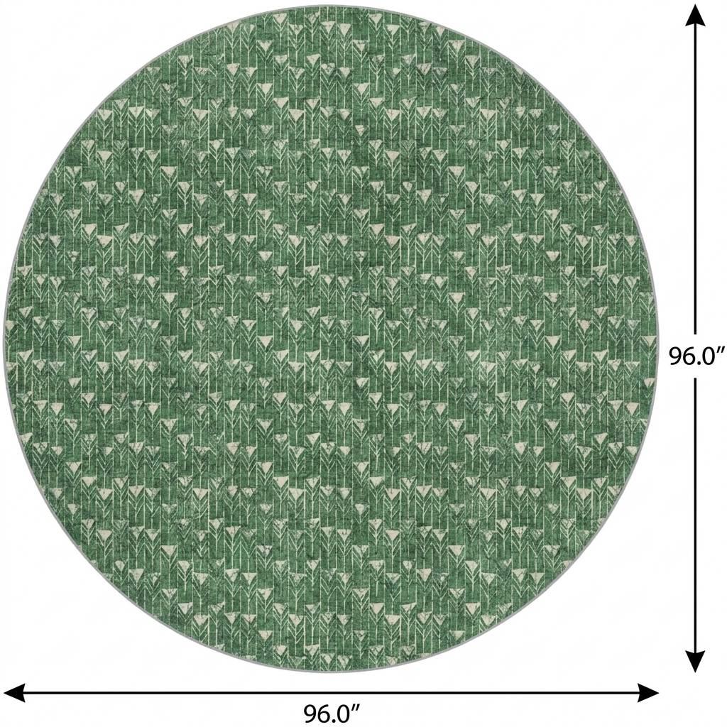 8' Green And Ivory Geometric Shag Washable Round Rug With UV Protection - HomeRoots - Flyclothing LLC