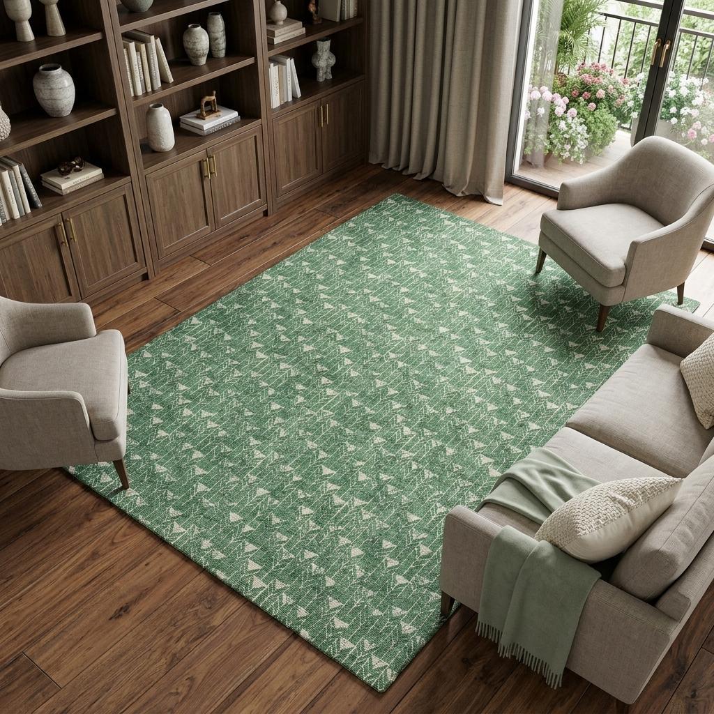 8' X 10' Green And Ivory Geometric Shag Washable Area Rug With UV Protection - HomeRoots - Flyclothing LLC