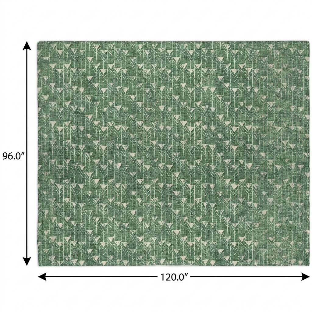 8' X 10' Green And Ivory Geometric Shag Washable Area Rug With UV Protection - HomeRoots - Flyclothing LLC