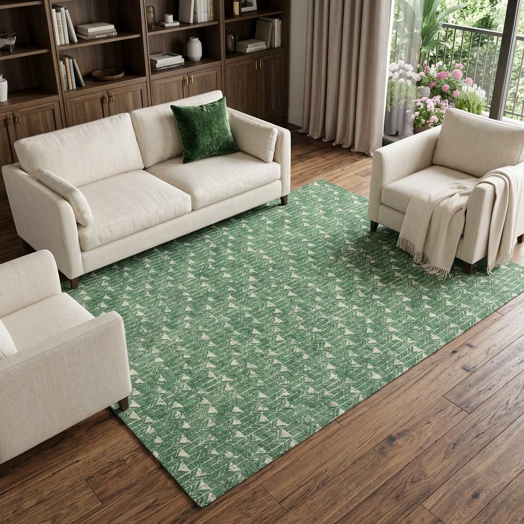 9' X 12' Green And Ivory Geometric Shag Washable Area Rug With UV Protection - HomeRoots - Flyclothing LLC