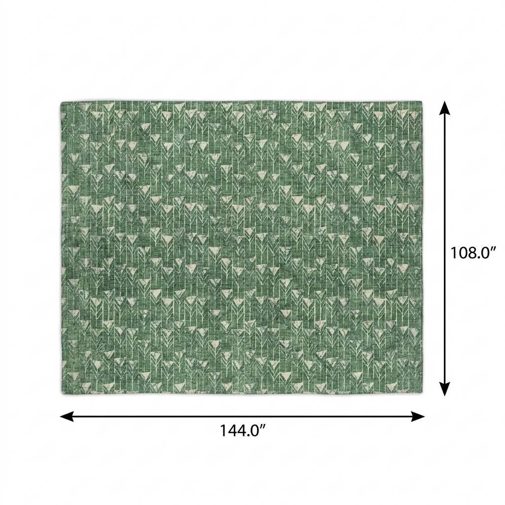 9' X 12' Green And Ivory Geometric Shag Washable Area Rug With UV Protection - HomeRoots - Flyclothing LLC