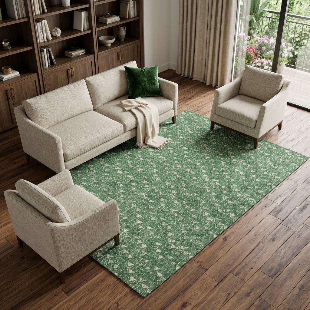10' X 14' Green And Ivory Geometric Shag Washable Area Rug With UV Protection - HomeRoots - Flyclothing LLC