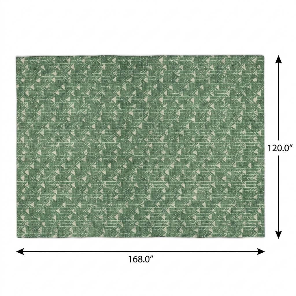 10' X 14' Green And Ivory Geometric Shag Washable Area Rug With UV Protection - HomeRoots - Flyclothing LLC