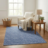5' X 8' Navy Blue And Ivory Geometric Shag Washable Area Rug With UV Protection - HomeRoots - Flyclothing LLC