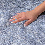 5' X 8' Navy Blue And Ivory Geometric Shag Washable Area Rug With UV Protection - HomeRoots - Flyclothing LLC