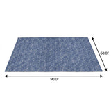 5' X 8' Navy Blue And Ivory Geometric Shag Washable Area Rug With UV Protection - HomeRoots - Flyclothing LLC