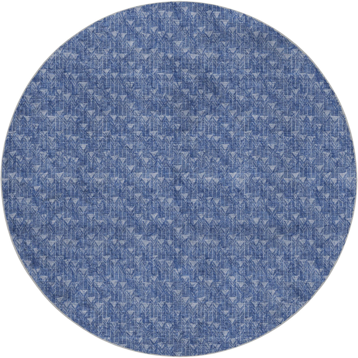 8' Navy Blue And Ivory Geometric Shag Washable Round Rug With UV Protection - HomeRoots - Flyclothing LLC