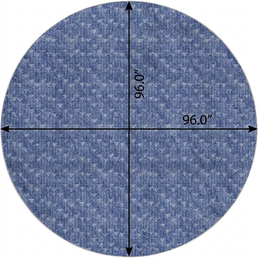 8' Navy Blue And Ivory Geometric Shag Washable Round Rug With UV Protection - HomeRoots - Flyclothing LLC