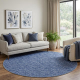 8' Navy Blue And Ivory Geometric Shag Washable Round Rug With UV Protection - HomeRoots - Flyclothing LLC